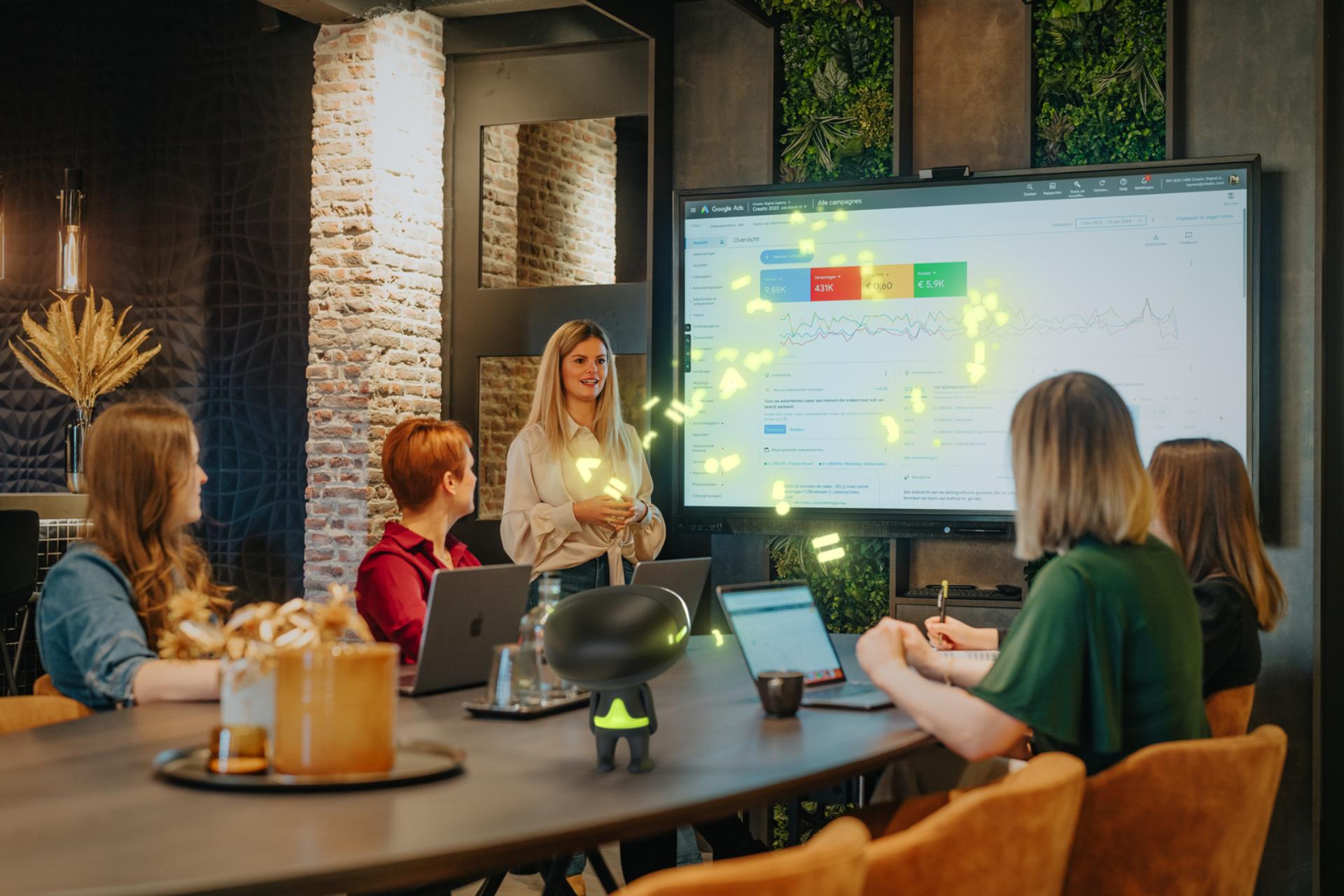 Presentatie van campagneresultaten en data analyse bij Creatic